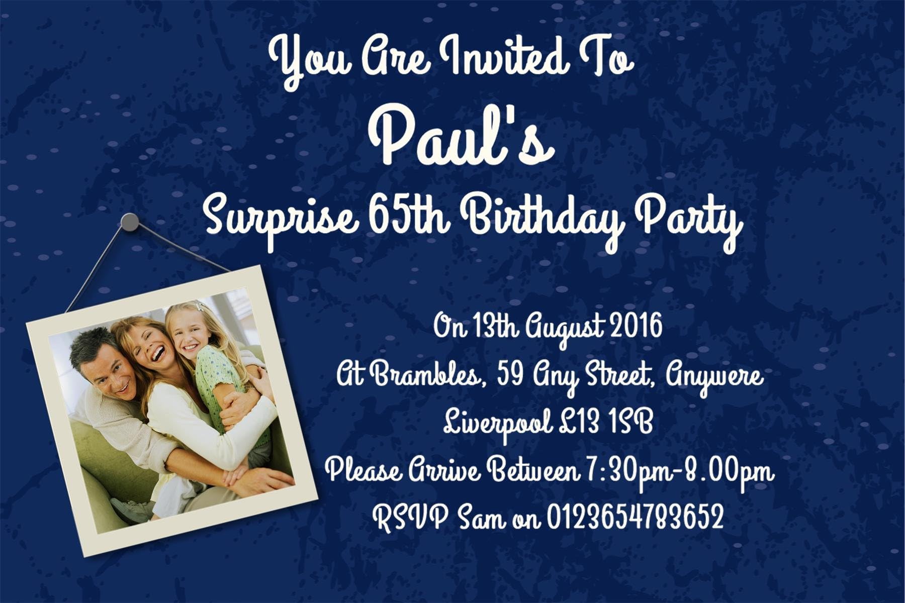 40 Personalised Mens Blue Surprise Birthday Party Invite - Invitations For ANY Age