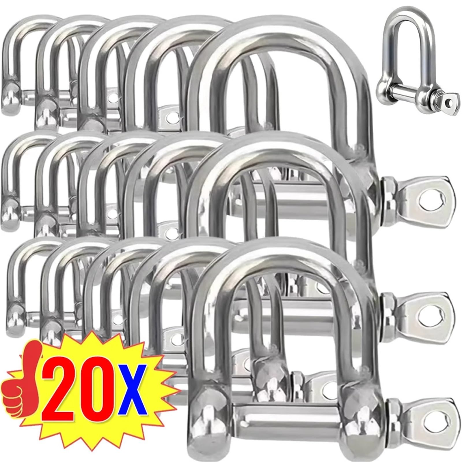 Manille de Levage 20-5 pièces D manille en acier titane robuste avec broches à vis chaîne câble de levage Camping au carbone M6 droite(20pcs)