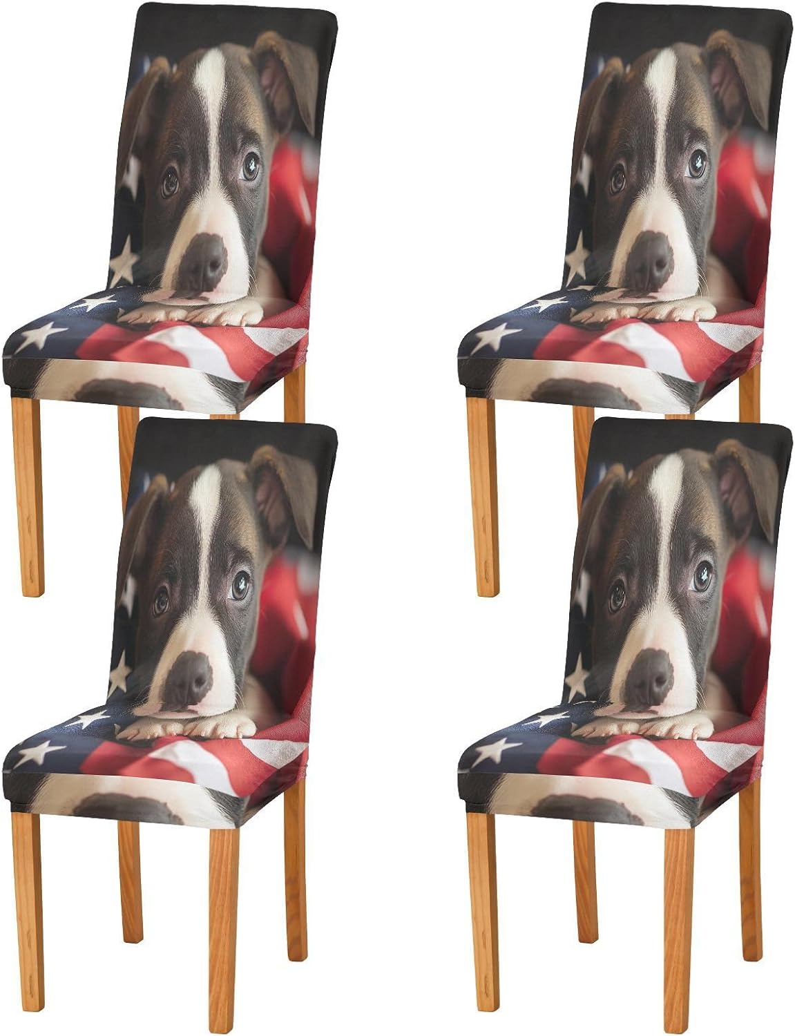 ALAZA Chair Covers for Dining Room, Cute Puppy Dog on American Flag Stretch Chair Cover Sets Chair Protector Removable Washable for Ktichen Restaurant Hotel
