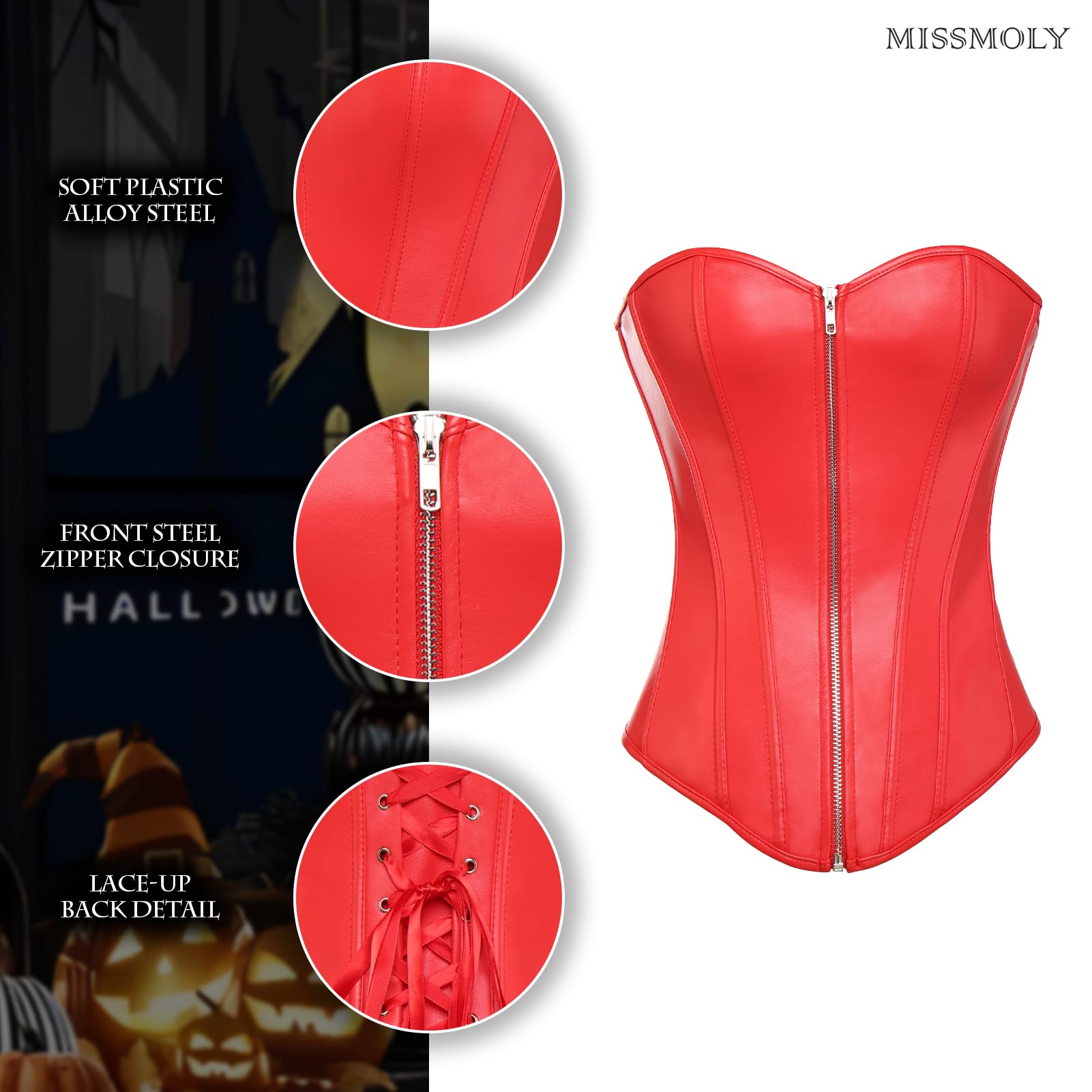 MISS MOLY Superbe Corset Mesdames Regarde en Cuir Noir par la Lingerie et G-String