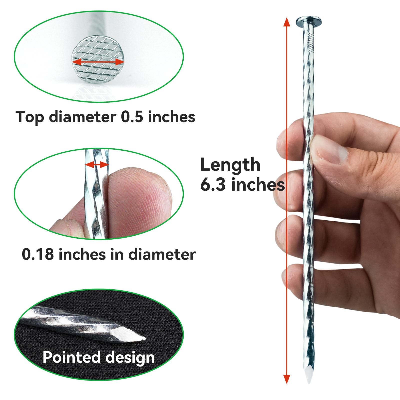 Grapas galvanizadas para paisajismo de 6.3 pulgadas, (paquete de 150) estacas de césped de metal en espiral para césped artificial, bordes de pavimentación, barrera de malezas, asegurar vallas