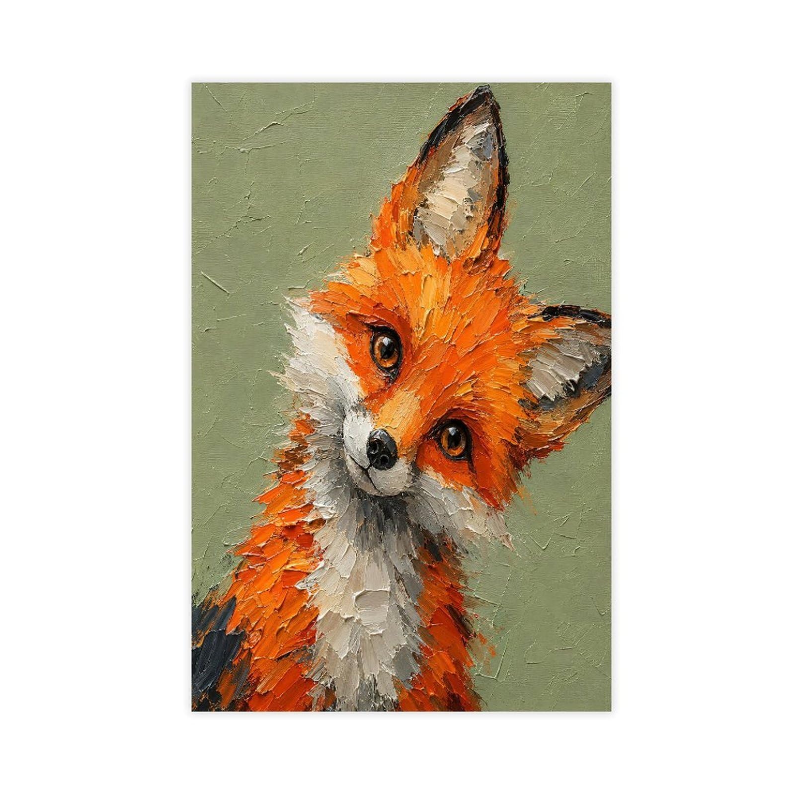 H3b8u2y5 Unframe-Style-2 Cute Fox Portrait Canvas Wall Art, Realist Painting Bedside