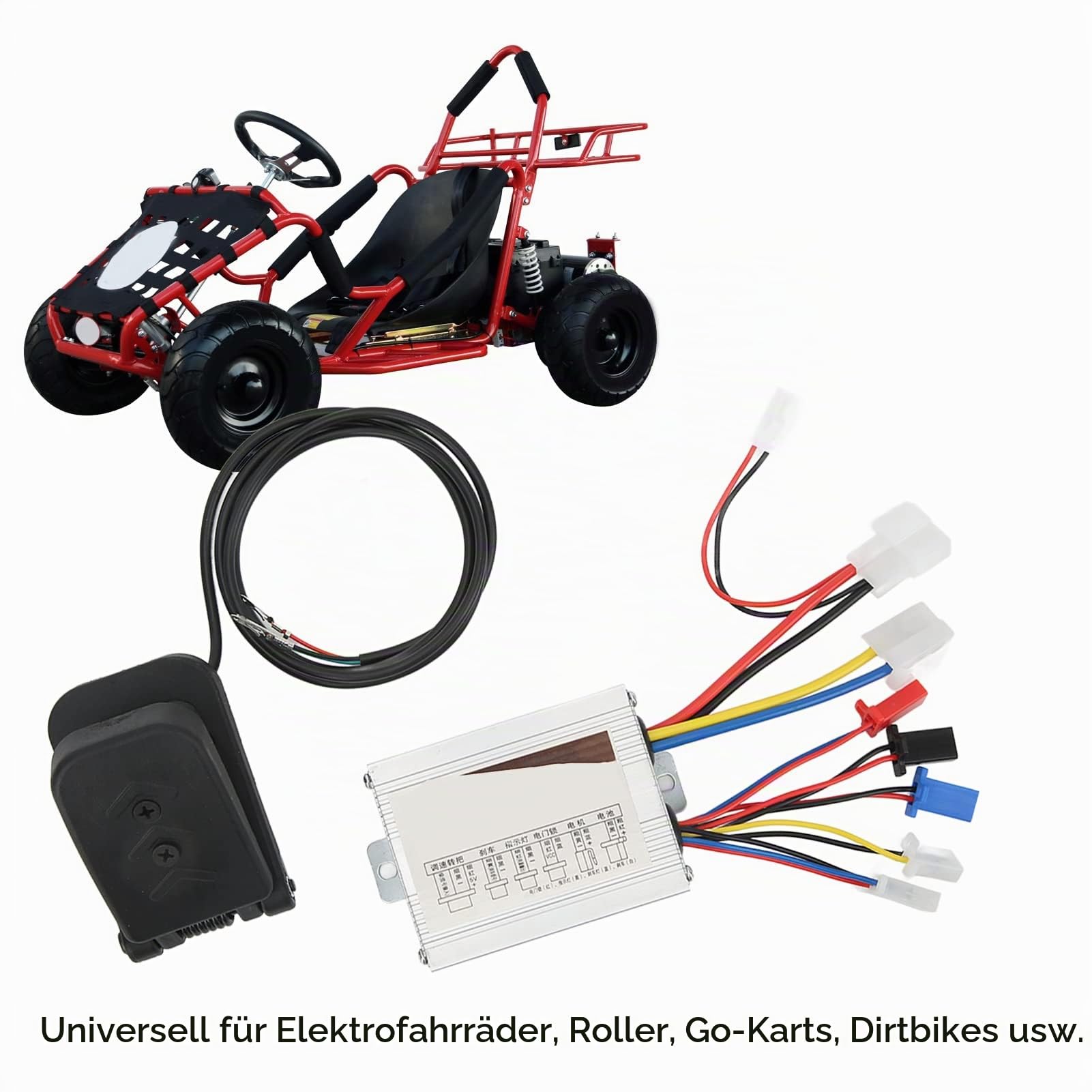 KIMISS DC24V 500W Motordrehzahlregler, Aluminium-ABS-Gebürsteter Drehzahlregler mit Gaspedal-Kit für Elektrofahrrad-Roller