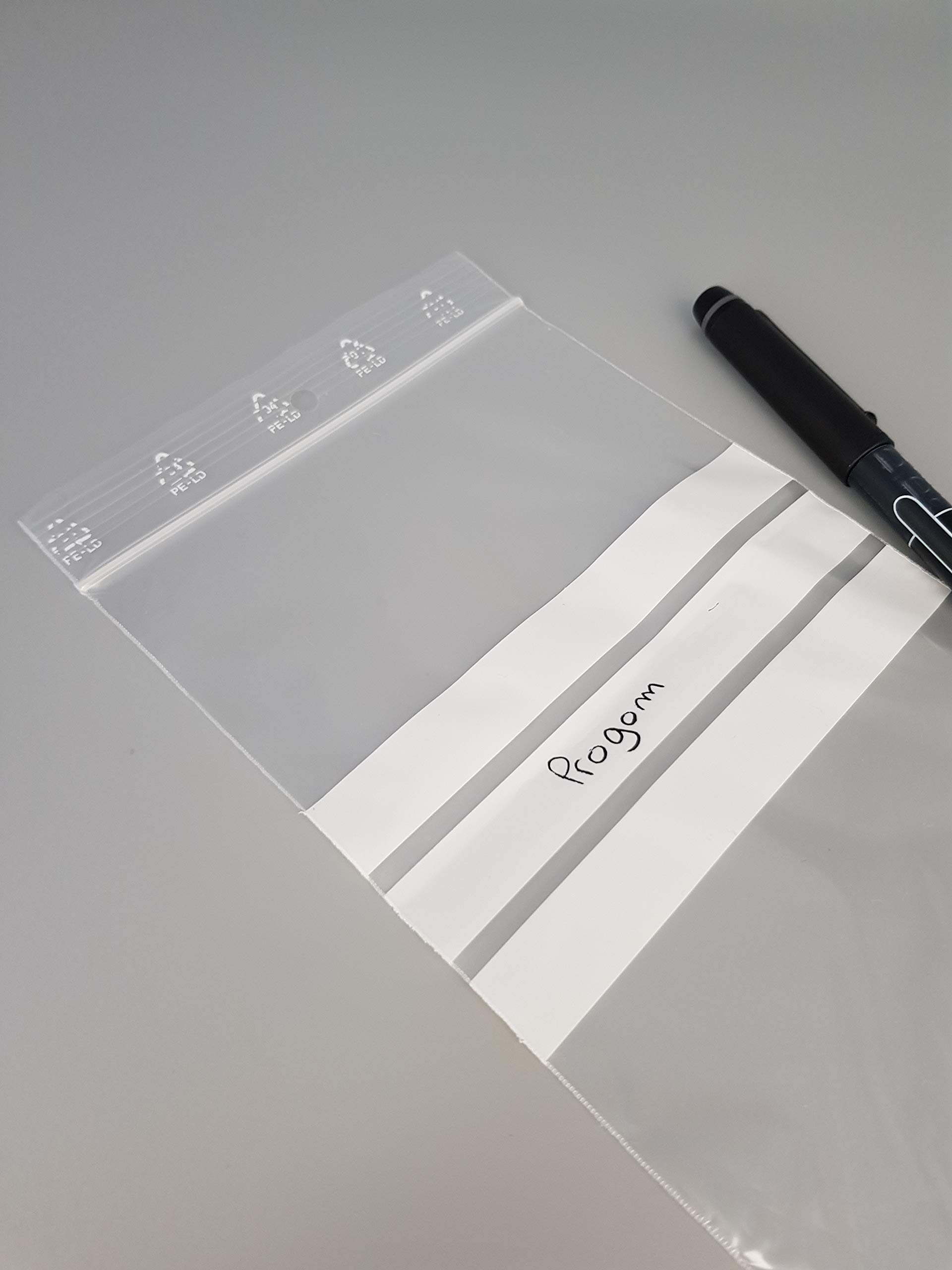 Bolsa con cierre zip y 3 tiras blancas, lote de 100, 50 micras (100 mm x 150 mm)