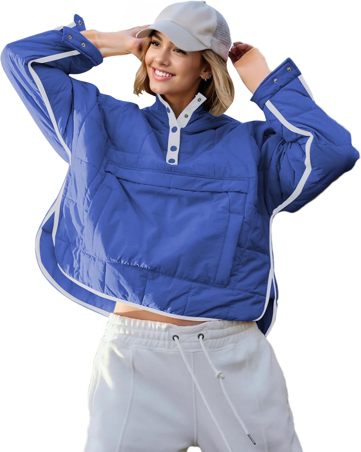 HangNiFang Women's Oversized Quilted Pullover Puffer Jacket with Hood Winter Coat with Pockets