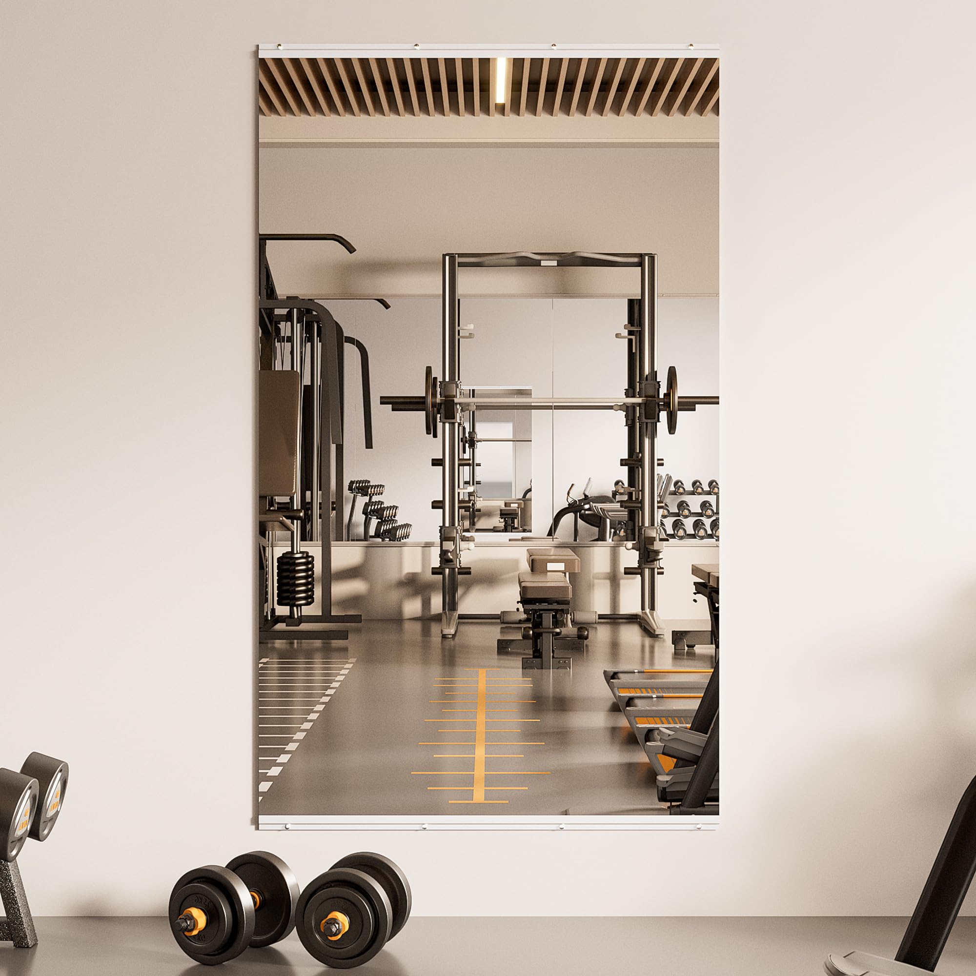 Home Gym Mirror 60" x 36" - 1PC Large Tempered Glass Workout Mirrors for Home Gym, Exercise Fitness Wall Mounted Frameless Full Length Mirror for Garage, Dance Studio, Yoga, Living Room