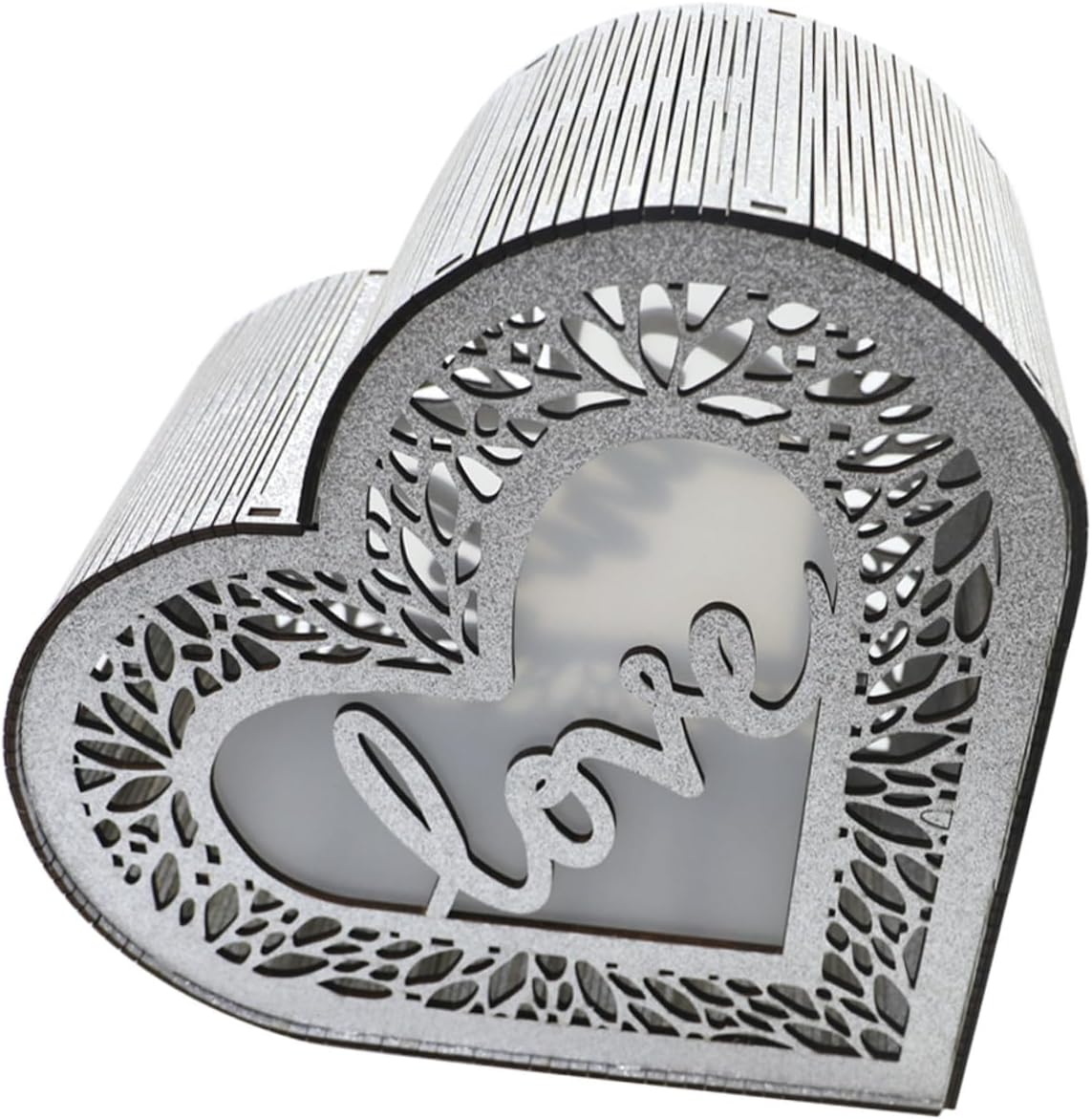 Heart-shaped Wooden Card Box Hollow Glitter Envelope Money Holder Anniversary Greeting Card Container for Wedding and Birthday Event Decoration