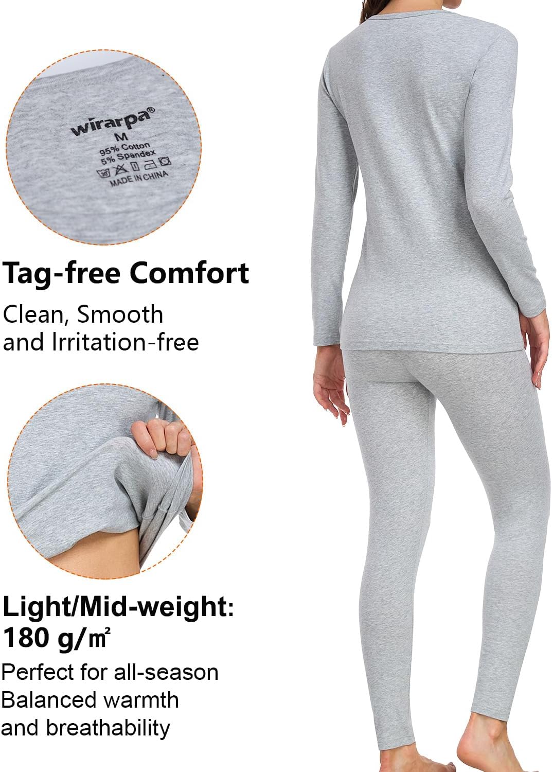 wirarpa Women's Cotton Thermal Underwear Set Lightweight Long Johns Base Layer Pajama Set for Women Top Bottom - Image 2