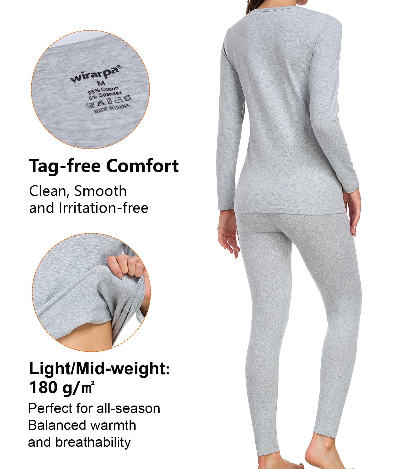 wirarpa sous Vetement Thermique Femme Légers Ensemble Haut Manches Longues et Pantalon