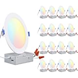 16-Pack Ultra-Thin LED Recessed Lighting 6 Inch 5CCT with Junction Box&comma; Aluminum&comma; 2700K-5000K Selectable&comma; 12W Dimmable Slim LED Downlight&comma; 1000LM High Brightness&comma; ETL & Energy Star