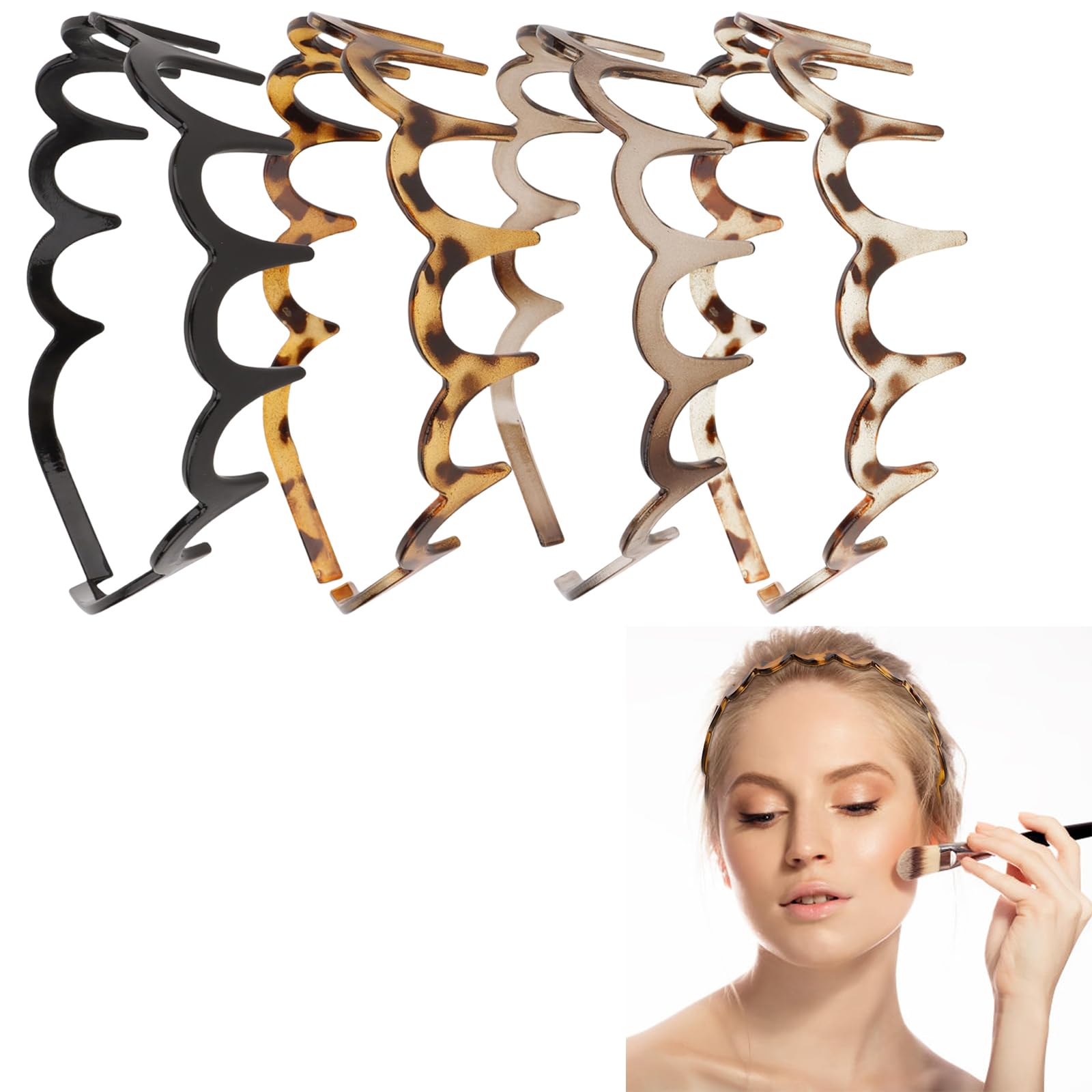 TELAIN 4-Pack Zigzag Headbands for Women Girls and Men, Plastic Hair Clips with Teeth, Thin Zigzag Headbands, Non-slip