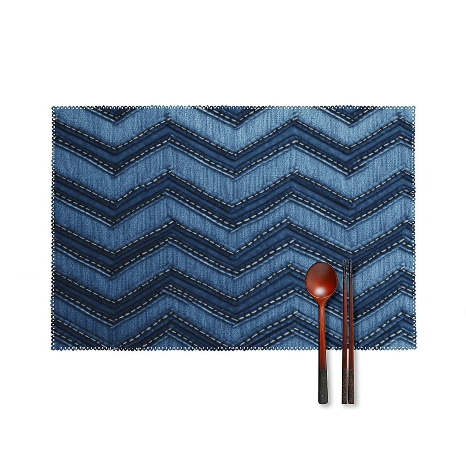 Fekiloot Style Gradient Blue Denim Placemats Set Of 6,Table Mat