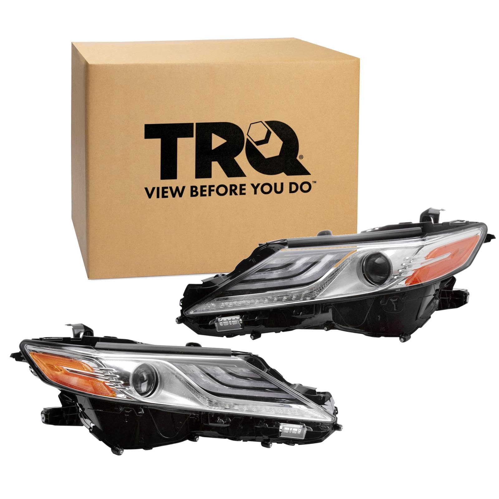 TRQ 2 Piece Headlight Assembly Set Driver &amp; Passenger Side Compatible with 2019-2024 Toyota Camry XLE Hybrid XLE Without Adaptive Headlights TO2502278 TO2503278