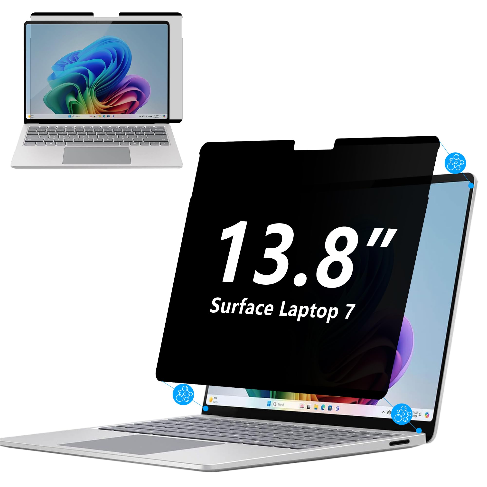 MEGOO MagShield Magnetischer Blickschutz für Surface Laptop 7/8 13,8", Seitenansicht Schutz, Schnelles Anbringen mit Magnetdesign, Professioneller Blickschutzfilter für Remote-Profis