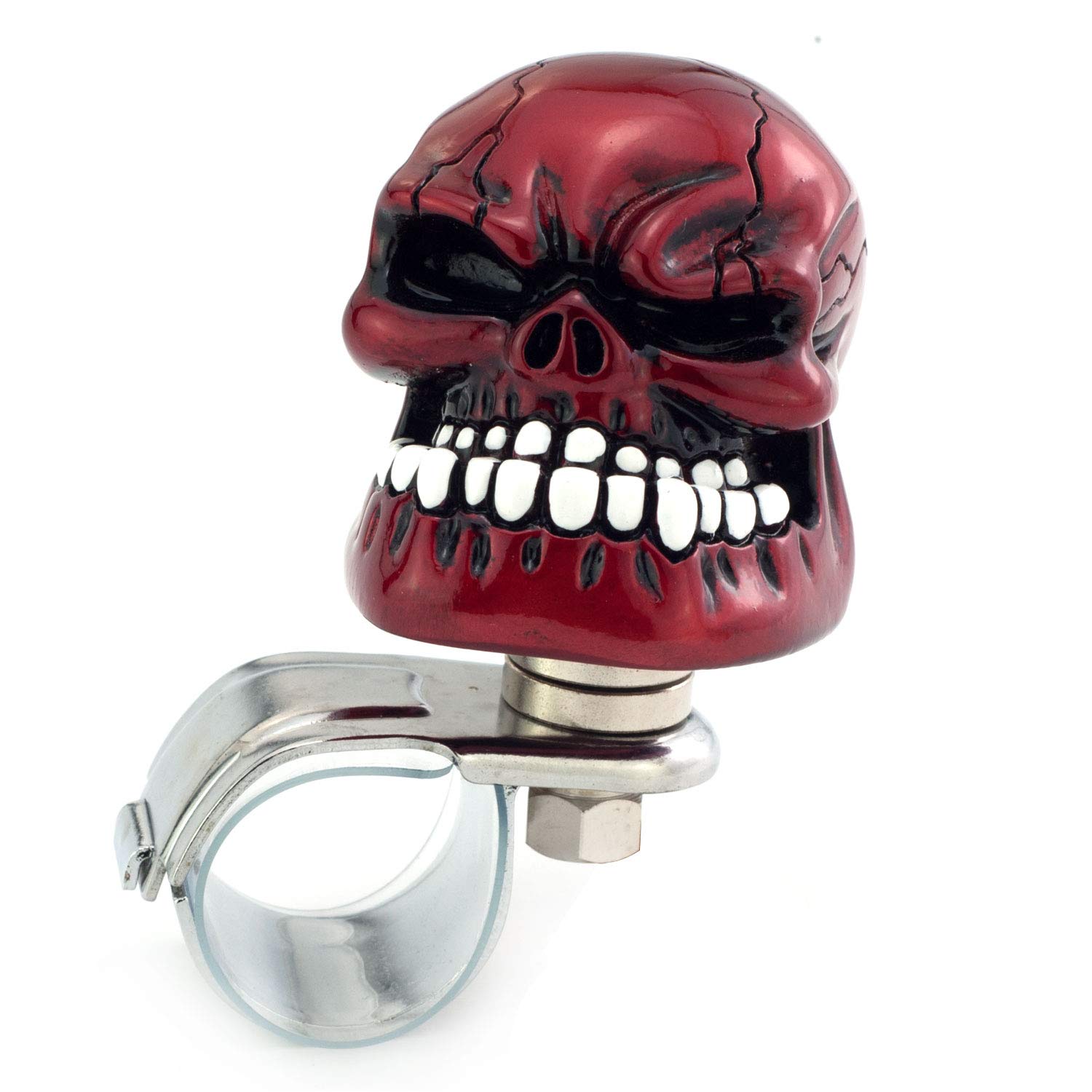 ThruifoSkull Car Steering Knob Suicide Wheel Spinner, Big Teeth Skeleton Style Car Power Handle Grip Knobs Fit Most Manual Automatic Vehicles, Red