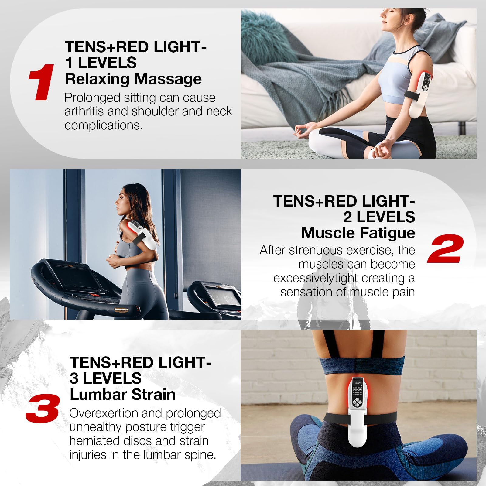 KTS TENS & Rotlichtlampe Infrarotlampe,Handgerät Kalte Laser Therapie(4*808nm&12*650nm),Elektrische Nervenstimulation,Rotlicht Therapie Lindert Schmerzen in den Gliedmaßen/Rückenmuskeln und Gelenken