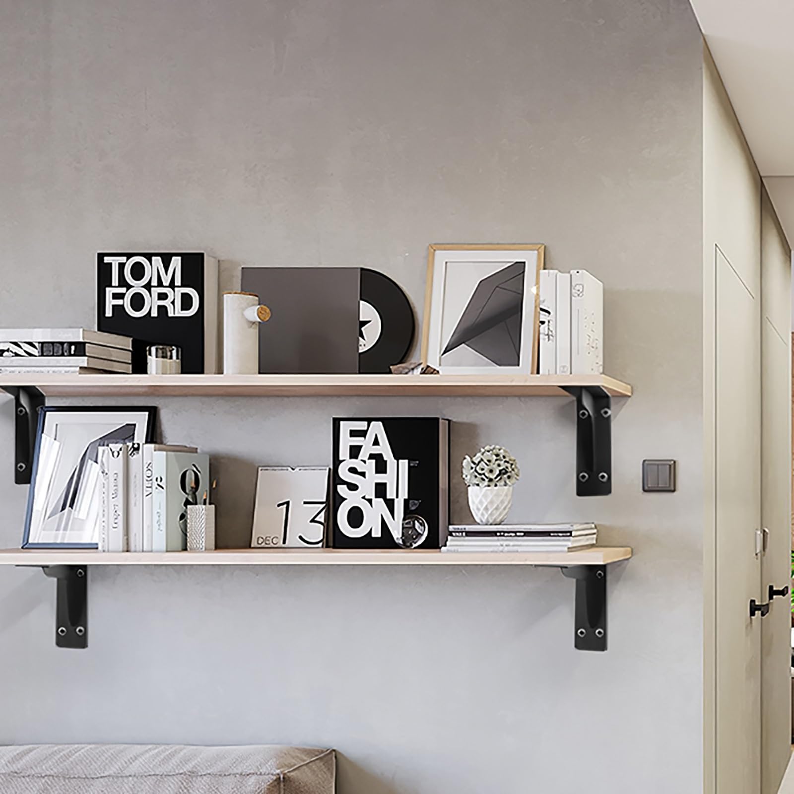 Escuadra Estanteria, Soporte Baldas Pared, Soportes Para Estantes Pesados En Forma De L Escuadras Metalicas Negro, Soportes Para Estantes Industriales RÚsticos Con Acabado De Hierro Moderno, 2Piezas (