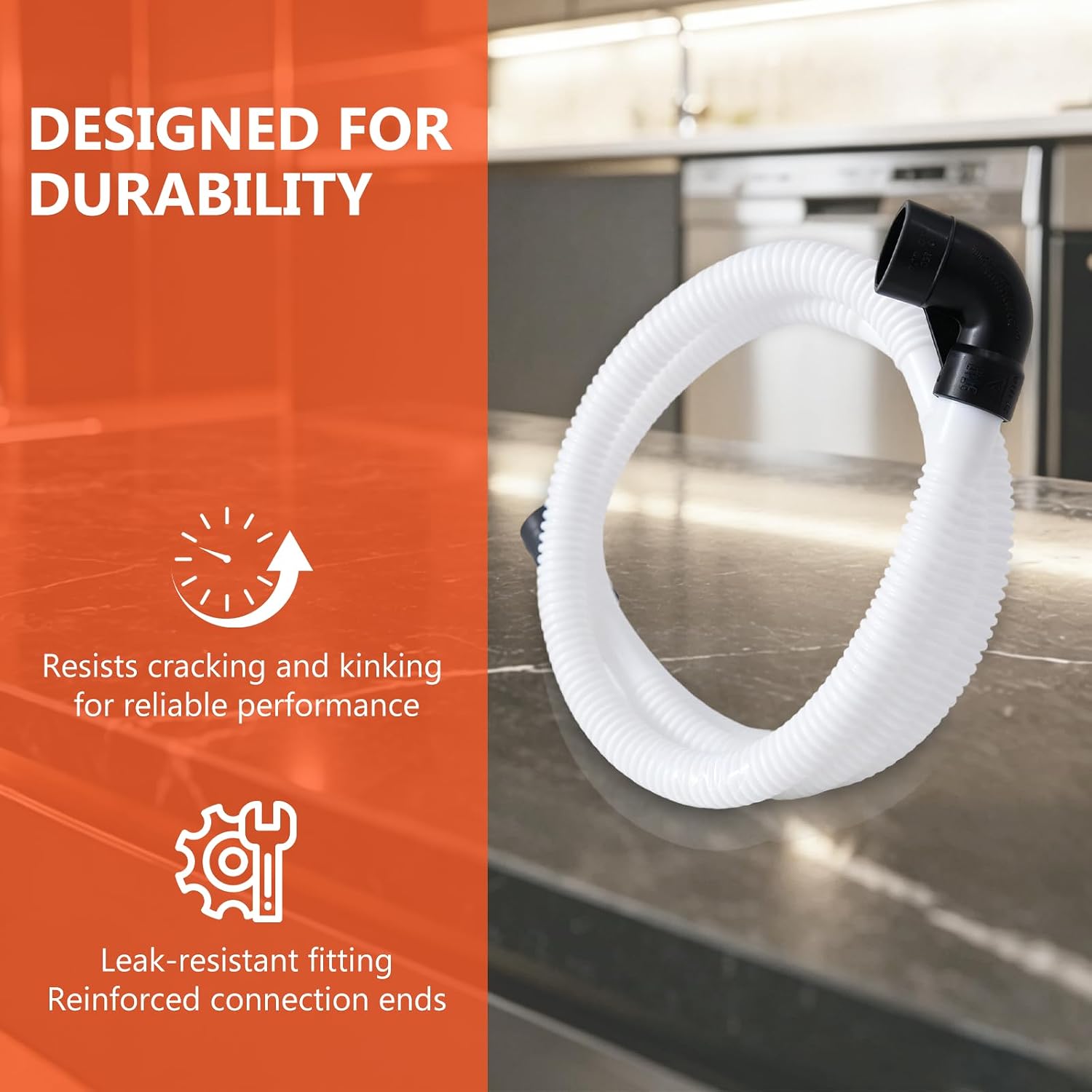 WPW10545278 Dishwasher Drain Hose 65 Inch, Compatible with Whirlpool Maytag KitchenAid Kenmore, Replaces W10137608 W10193583 W10545278, Replacement Drain Hose Kit with Screwdriver & Gloves