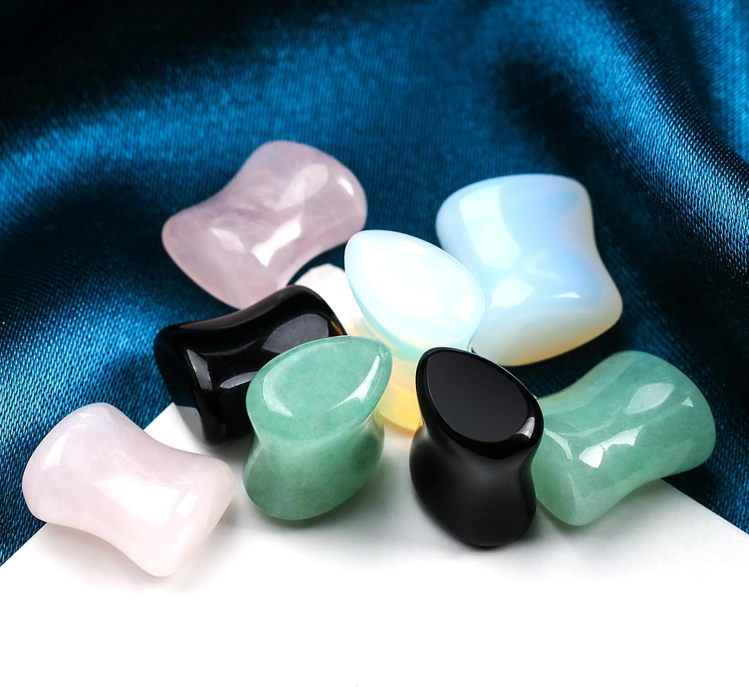 Natural Stone Ear Plug Stretching Gauges Kit, 8Pcs Mixed 6G-16G Drop-Shaped Ear Gauges Plugs Unisex Earrings Body Piercing Jewelry