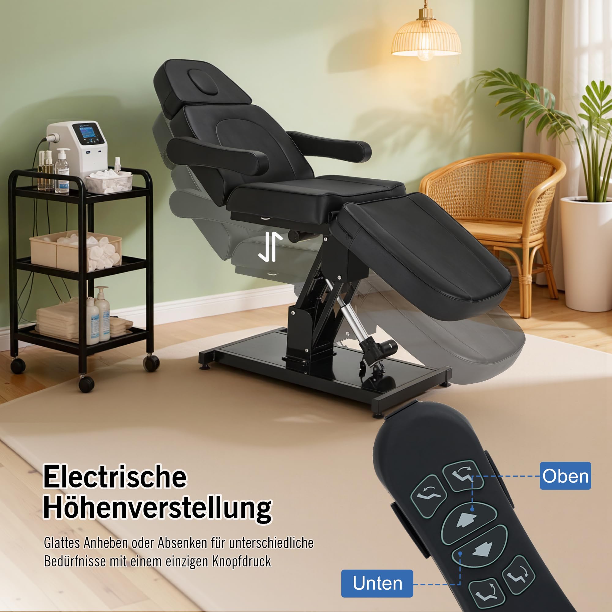 Kosmetikliege Elektrisch, Massageliege Klappbar, Tattoo Liege mit 3 Motoren, Massageliege Elektrisch für SPA Salon 2782 (Schwarz)