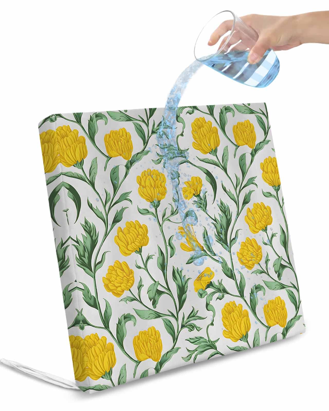 2 Pack Yellow Flowers Waterproof Cushion Covers with Ties, Outdoor Patio Chaise Lounge Chair Seat Cushion Slip Covers Replacement(Only Cover) Vintage Country Spring Botanical Flowers 22