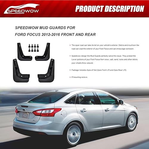 Miniatura 10 de SPEEDWOW Aletas de barro, aptas para Fusion 2013-2018 (no compatible con faldas laterales), juego de 4 piezas delanteras y traseras (no requiere