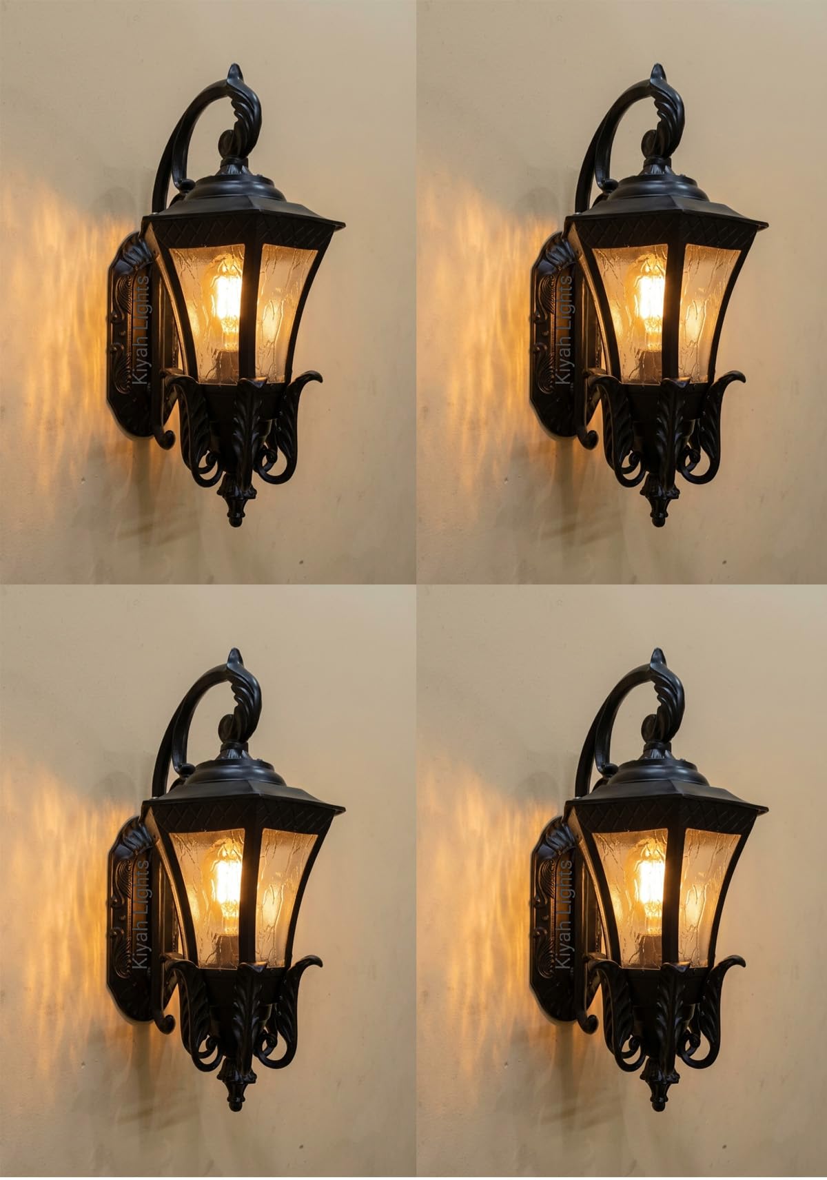 Kiyah Lights E27 Holder Cast Aluminium Black Matte Finished Standard Garden Light Wall Lamp Illumination for Patio, Porch & Balcony (Pack of 4)