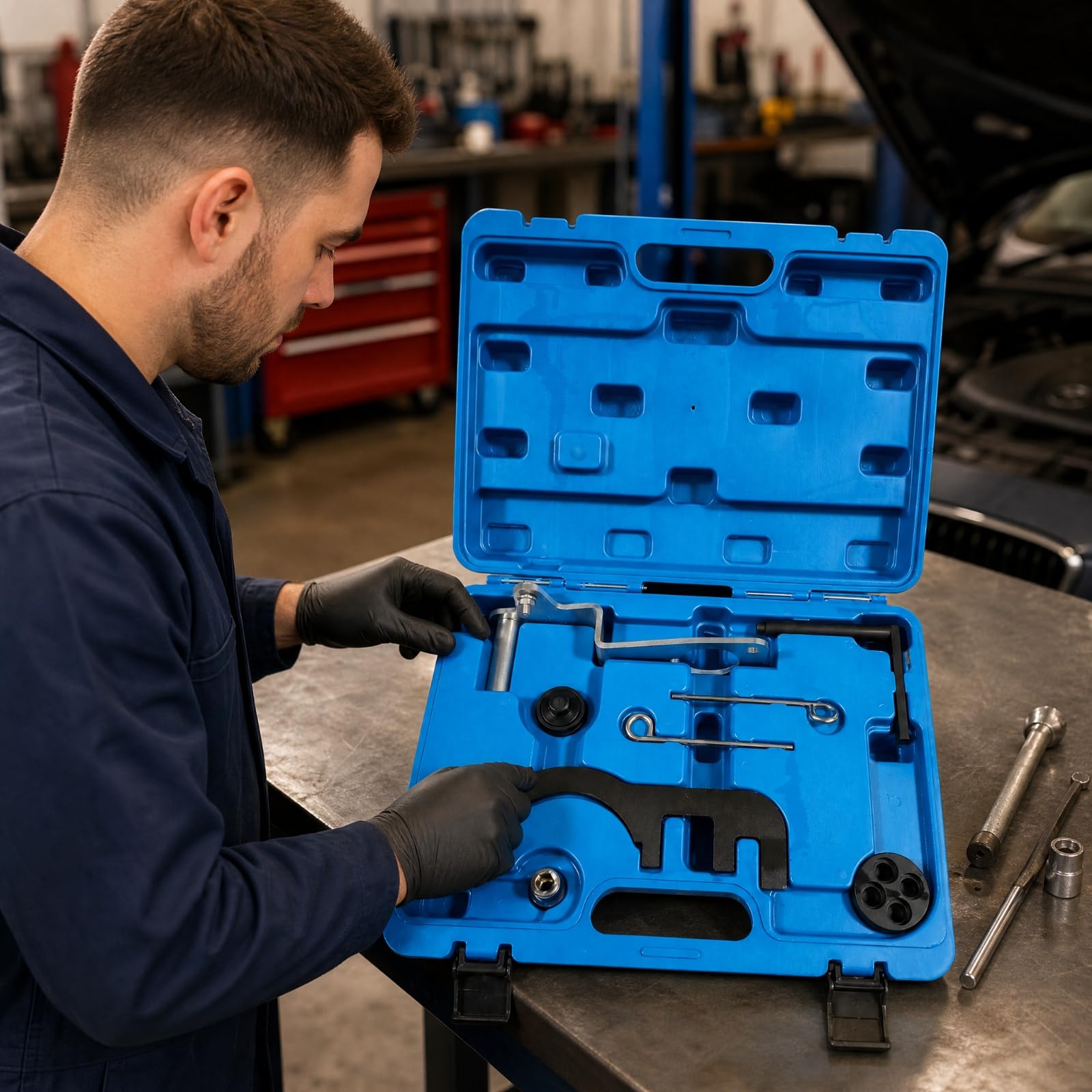Kit di Attrezzi con Custodia Rigida Professionale Set di Allineamento Distribuzione Preciso Strumento Fasatura Motore per Officine