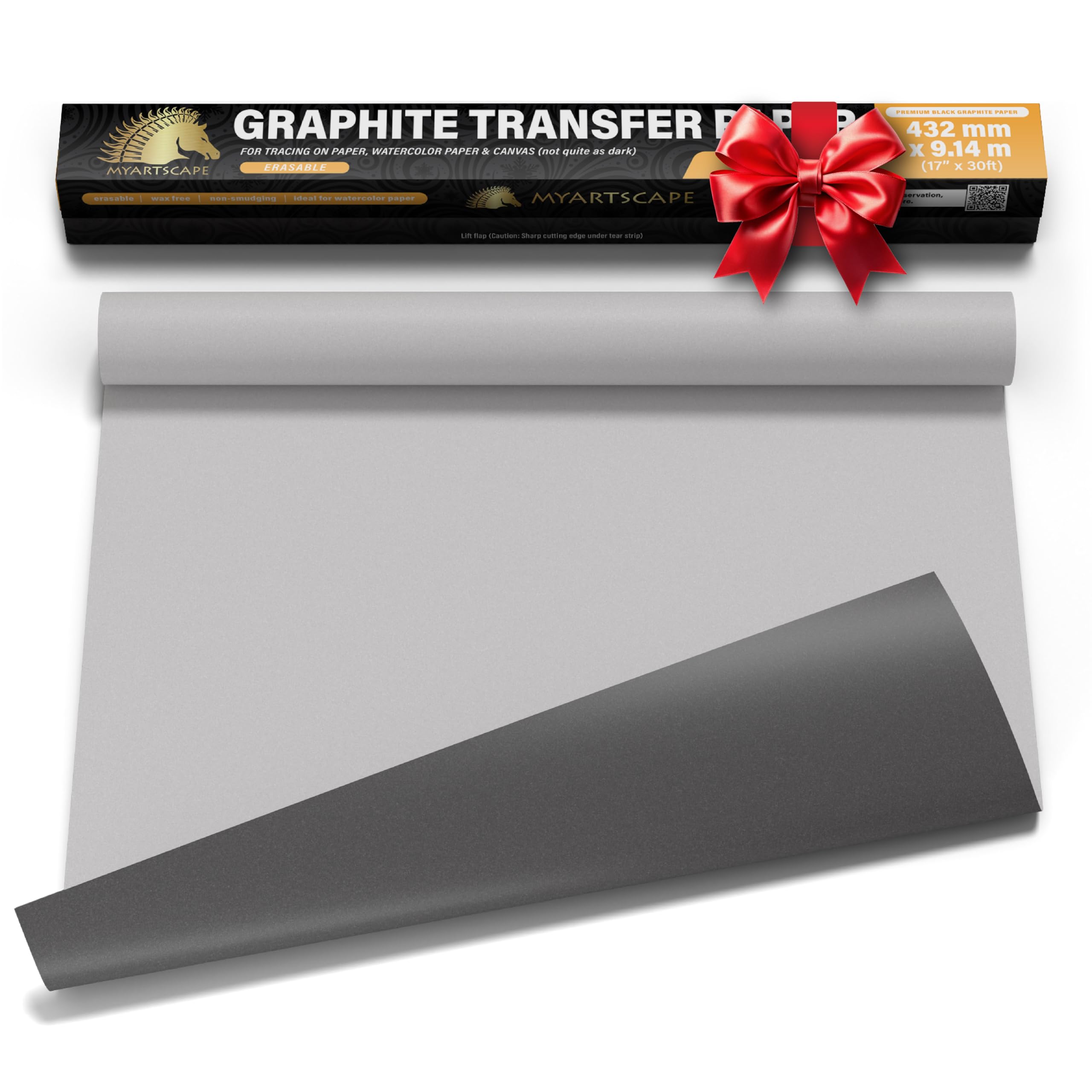 MyArtscape Graphite Transfer Paper Roll – 17" x 30ft Large Tracing Paper – Wax-Free Carbon Paper for Tracing on Canvas, Paper & Wood – Erasable Carbon Transfer Paper for Drawing & Sketching