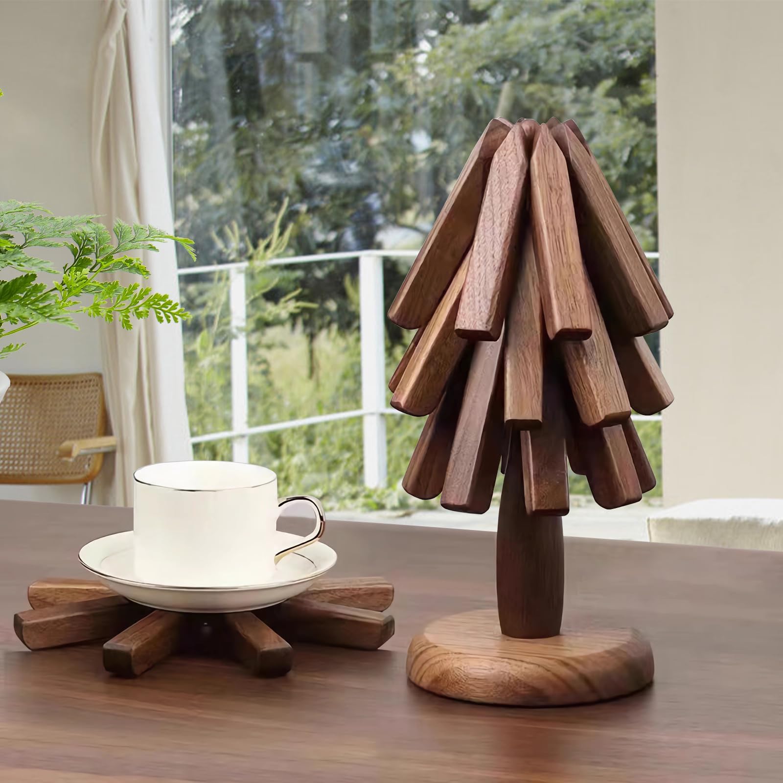 Beeveer Wooden Trivet Set – 5 Pieces, Square & Round, Light Wood, Heat Resistant - View #6