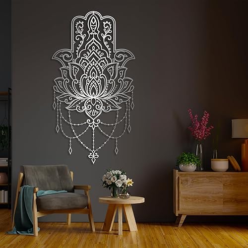 Miniatura 5 de fayholy Arte de pared de metal, decoración de pared Hamsa, decoración espiritual, regalos de inauguración de la casa para nueva casa, arte de pared