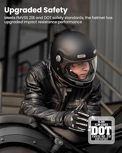 Miniatura 3 de ILM - Casco integral de cara completa para motocicleta retro para adultos con visera, cascos vintage para cruceros, scooters, motonetas, compatible