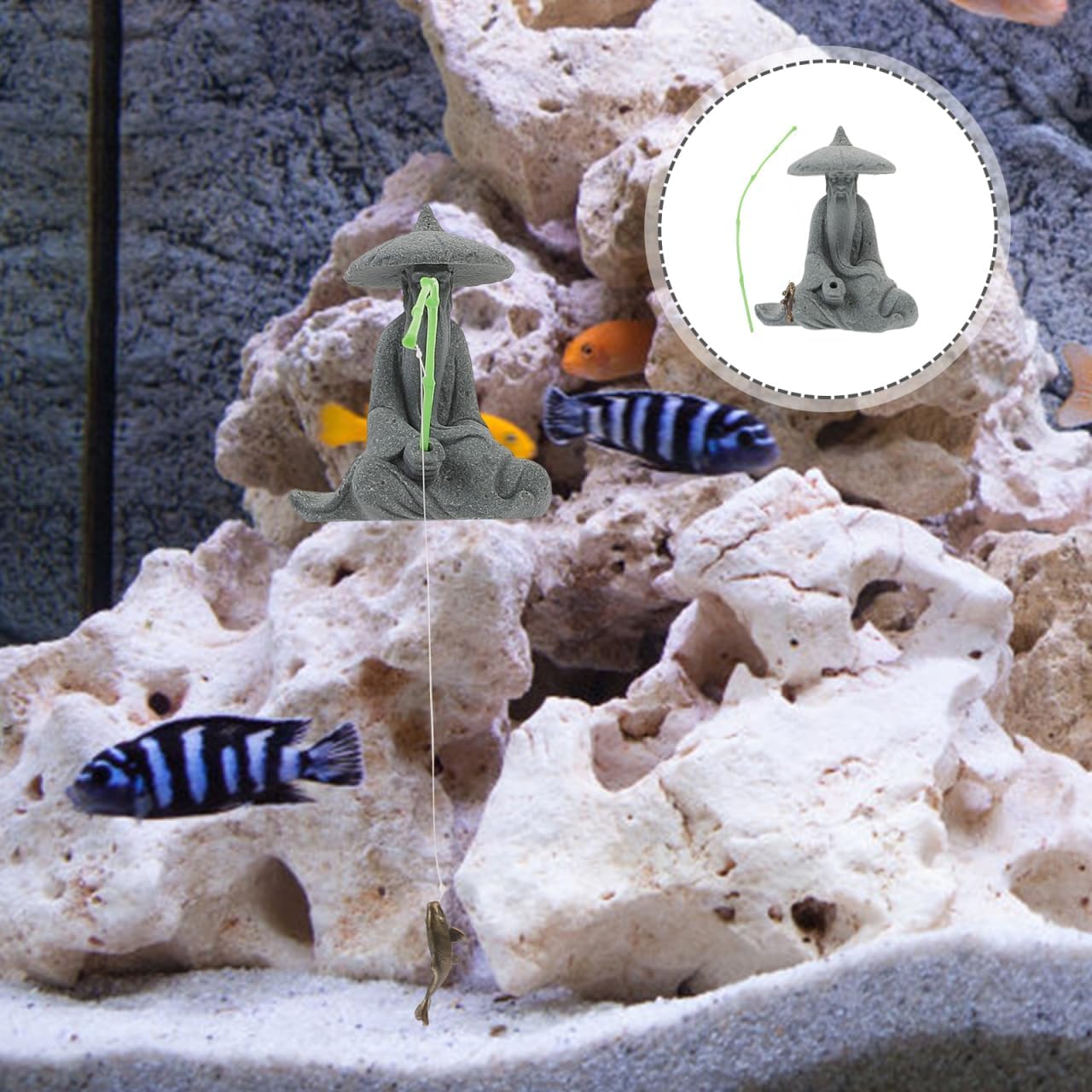 HOMSFOU Miniature Fisherman Figurine Resin Rockery Fisherman Statue for Aquarium Ornament Fish Tank Bonsai Potted Landscape Zen Garden Miniatures Desktop Decor 2.55 X 2.08 X 1.37 in image 5