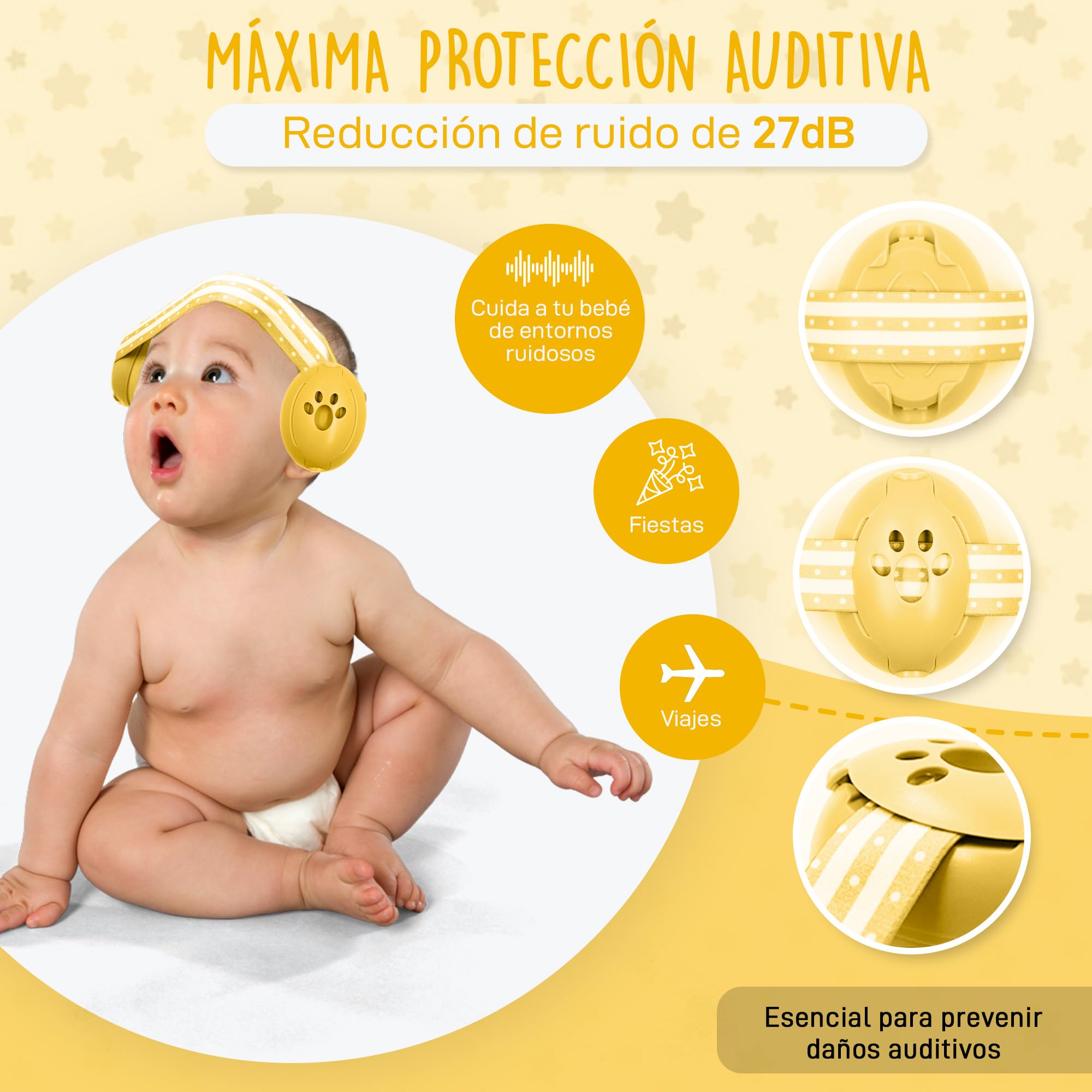 Protectores Auditivos para Bebes y Niños de 0 a 36 meses - Reducción de Ruido de 27dB - Cascos Bebe Antirruido - Orejeras Antirruido con Bolsa de Transporte - Orejeras Ajustables.