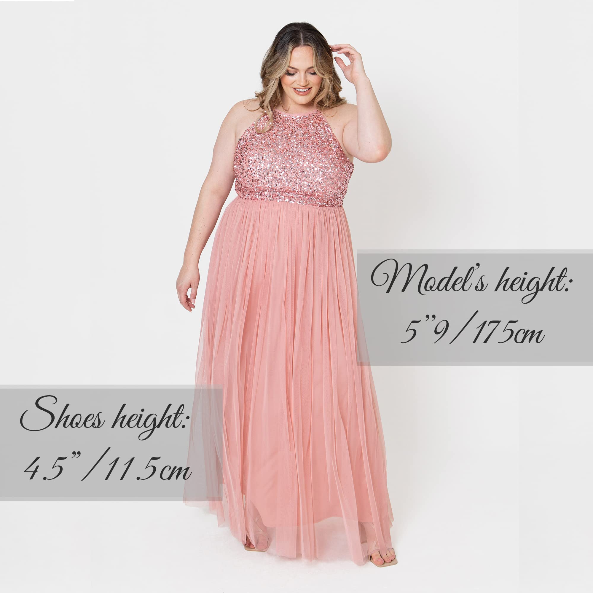 Maya Deluxe Sukienka druhny damski Maya Embellished Halter Neck Pink Maxi Dress