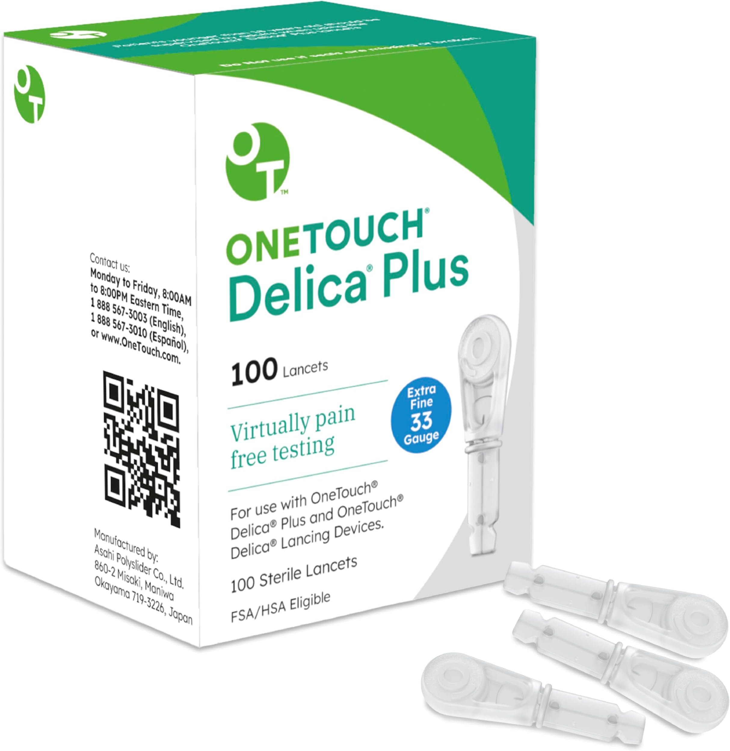Delica Plus Lancets - 100 Count - 33-Gauge Lancets for Blood Sugar Testing - Virtually Pain-Free - Single-Use for Glucose Monitoring & Diabetes Supplies