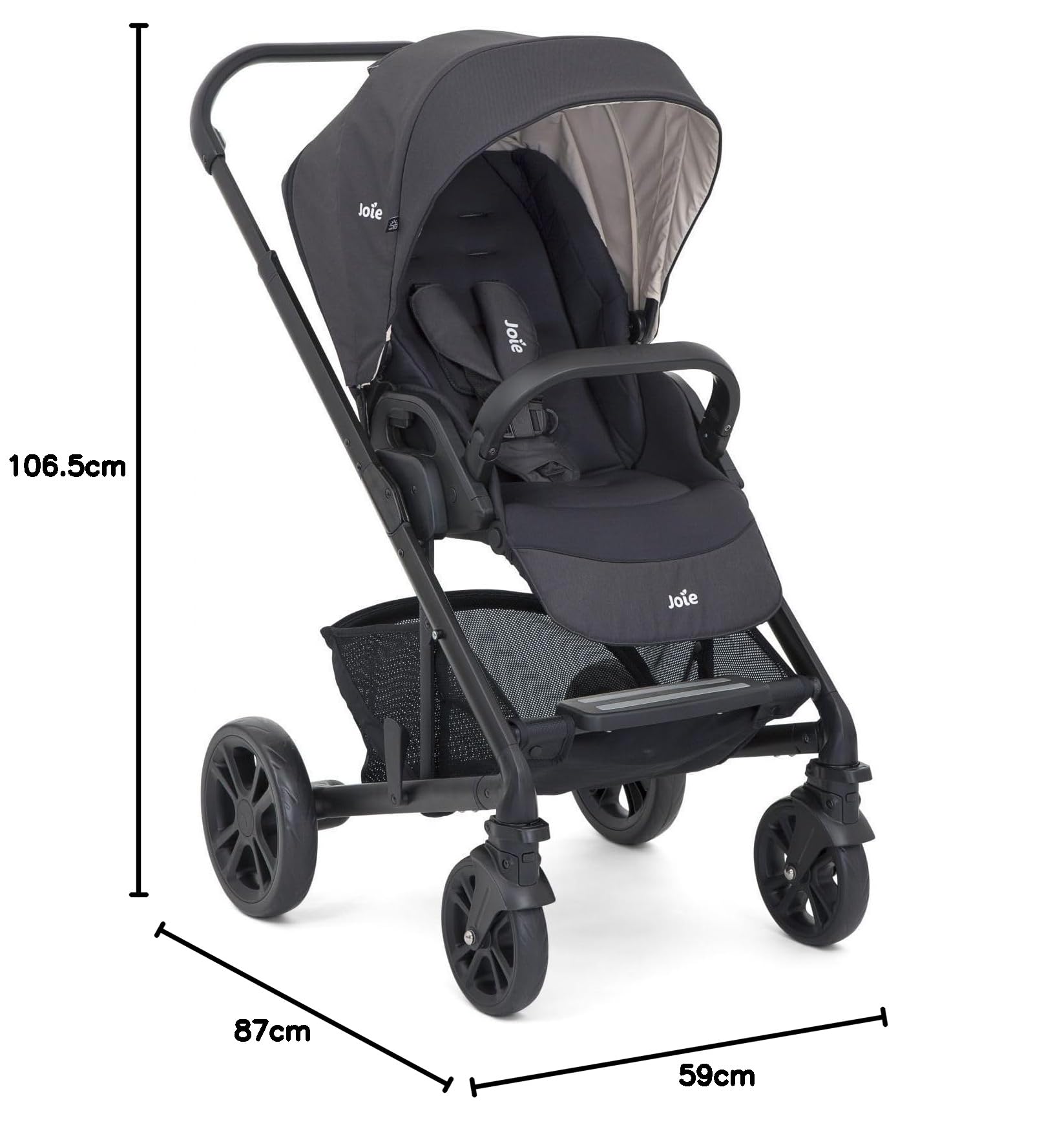 Joie Chrome Trio Reisesystem, leicht faltbarer Buggy, flache Liegeposition, Regenverdeck, Babywanne & i-Snug 2 Babyschale, 0–22kg