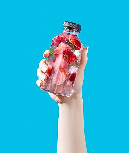 Miniatura 4 de Hammont Botellas de plástico con tapas, botellas transparentes de café helado y jugo, paquete de 24 botellas reutilizables para jugo, botellas