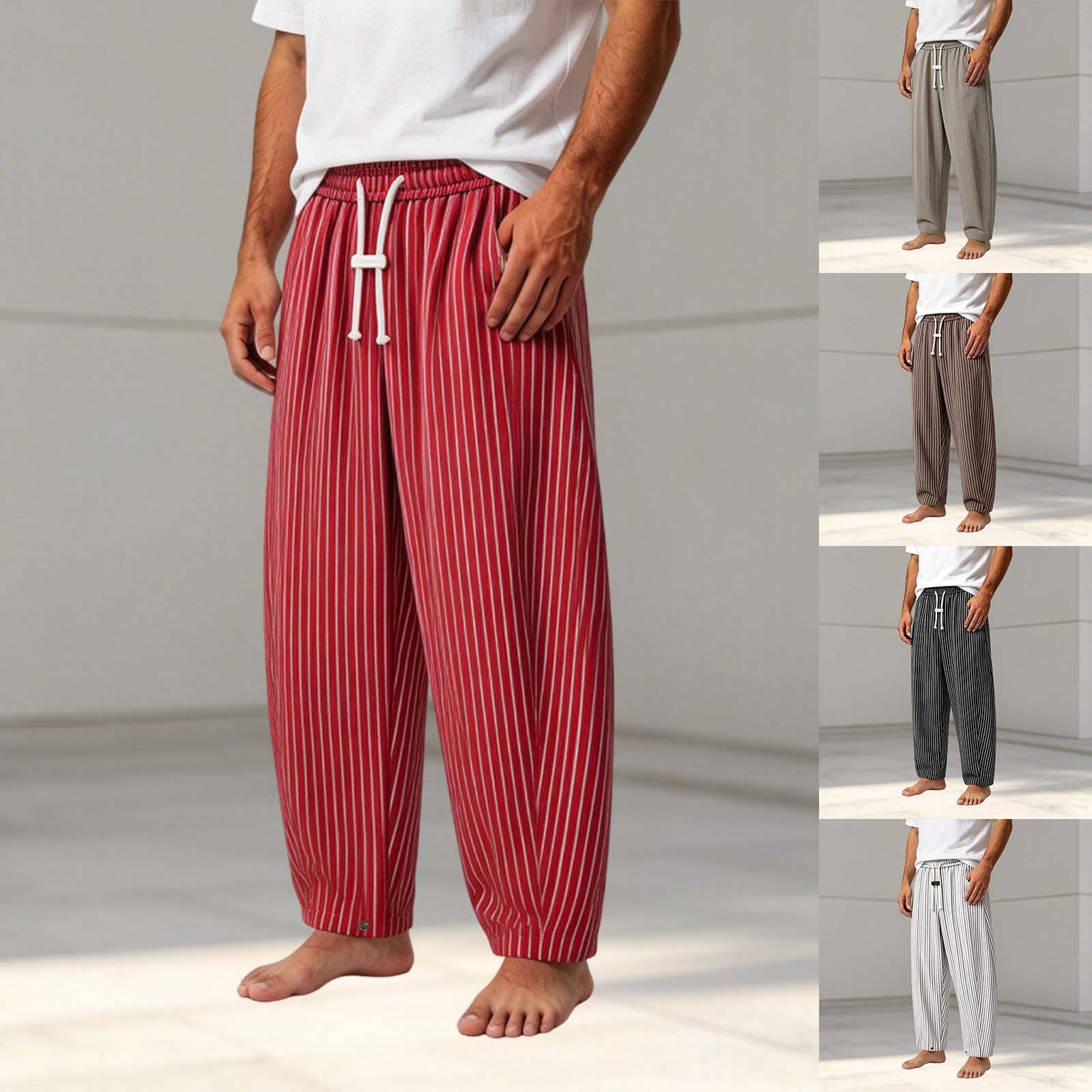 Pantaloni da jogging da uomo, lunghi, a righe, sportivi, estivi, casual, in tessuto, tinta unita, traspiranti, con coulisse e tasche, per attività all'aperto