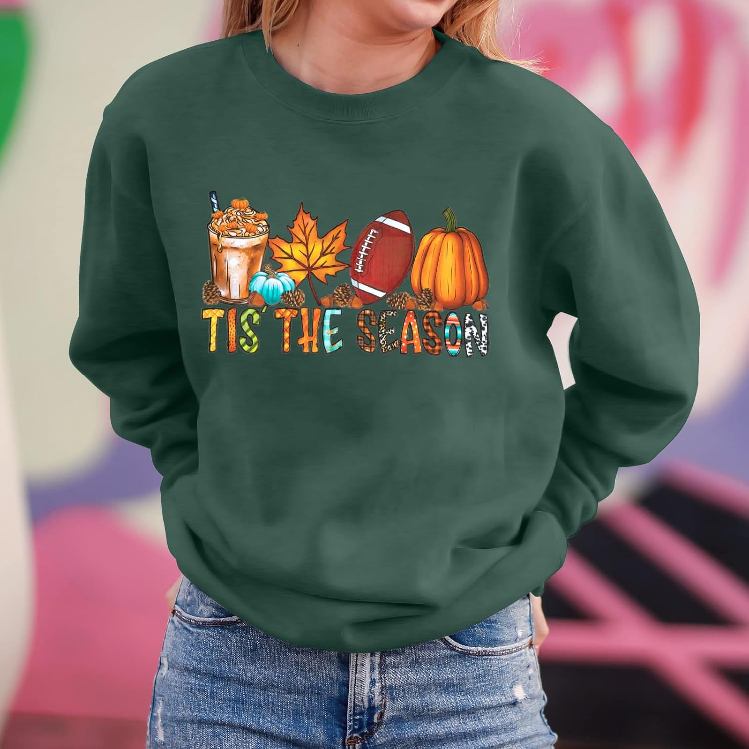 JINTING Thanksgiving Sweatshirt Women Fall Tis The Season Pumpkin Football Long Sleeve Shirts Halloween Pullover - Image 4