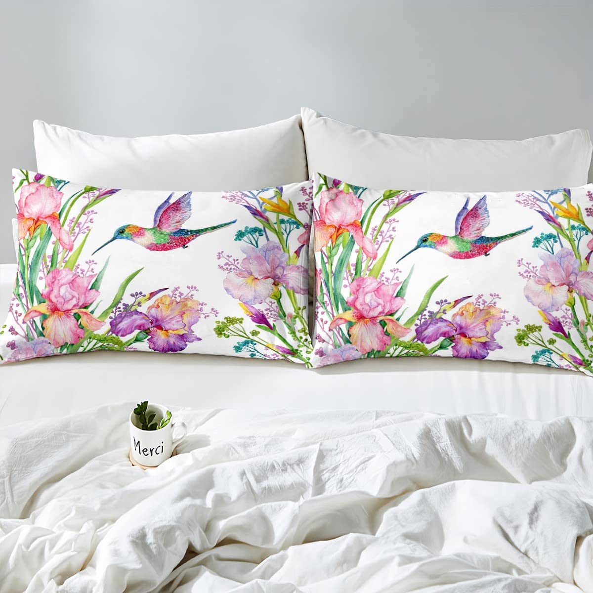 Luxudecor Set di biancheria da letto con motivo piante tropicali, per letto king size, 3 pezzi