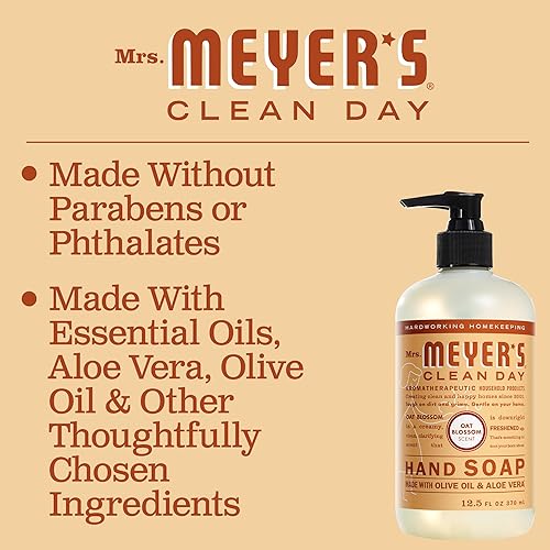 Miniatura 4 de Mrs. Meyer's - Jabón líquido de manos, hecho con aceites esenciales, aloe vera y aceite de oliva, aroma a flor de avena, 12.5 onzas, paquete de 6