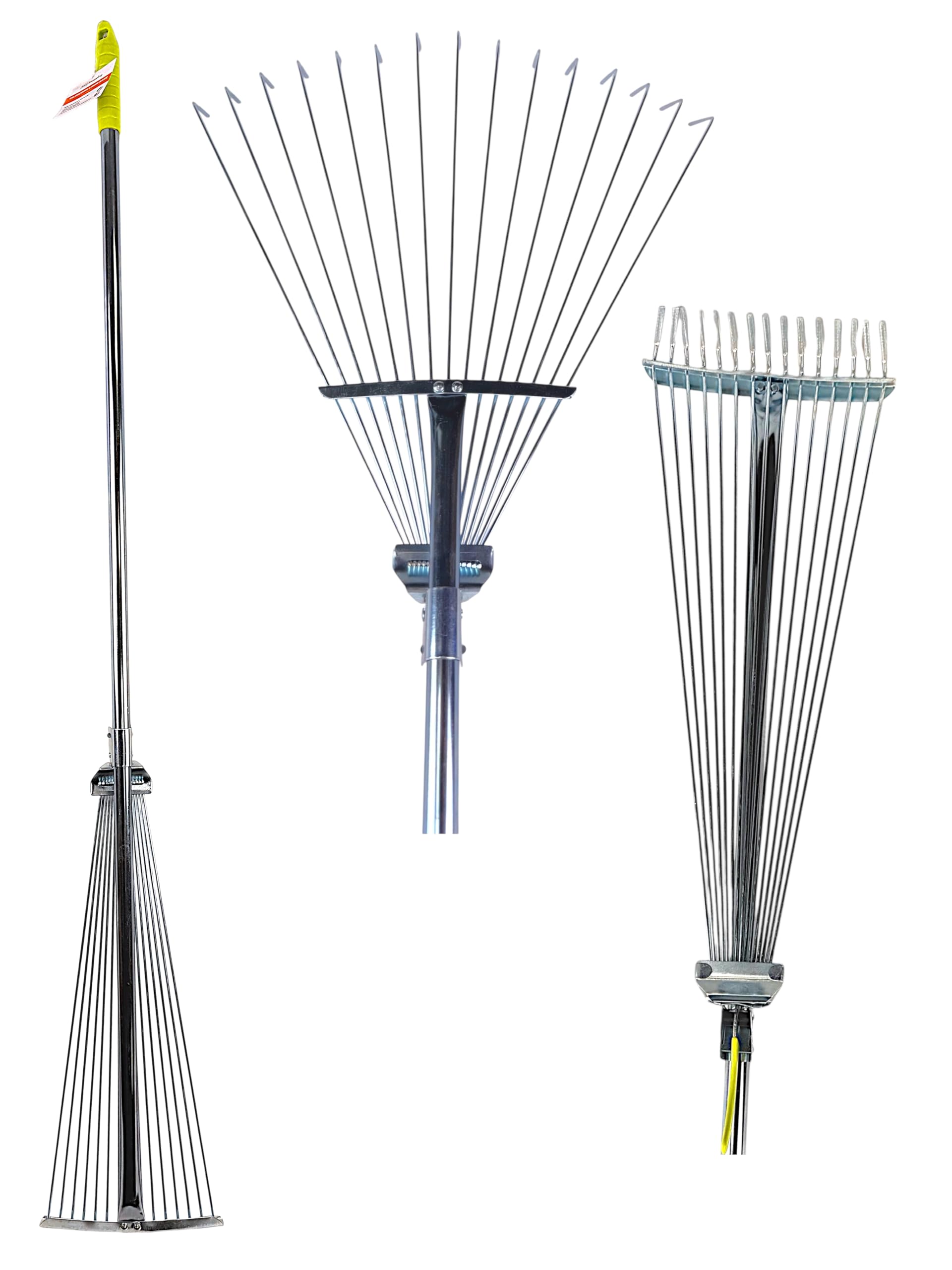 Easy Shopping® Adjustable Garden Rake Metal Lawn Grass Leaf Rake For Gardening, 148cm Long with 45cm Folding Head for Lawn and Garden Cleaning, Telescopic Leaf Rake, Silver, Metal Adjusting Buckle