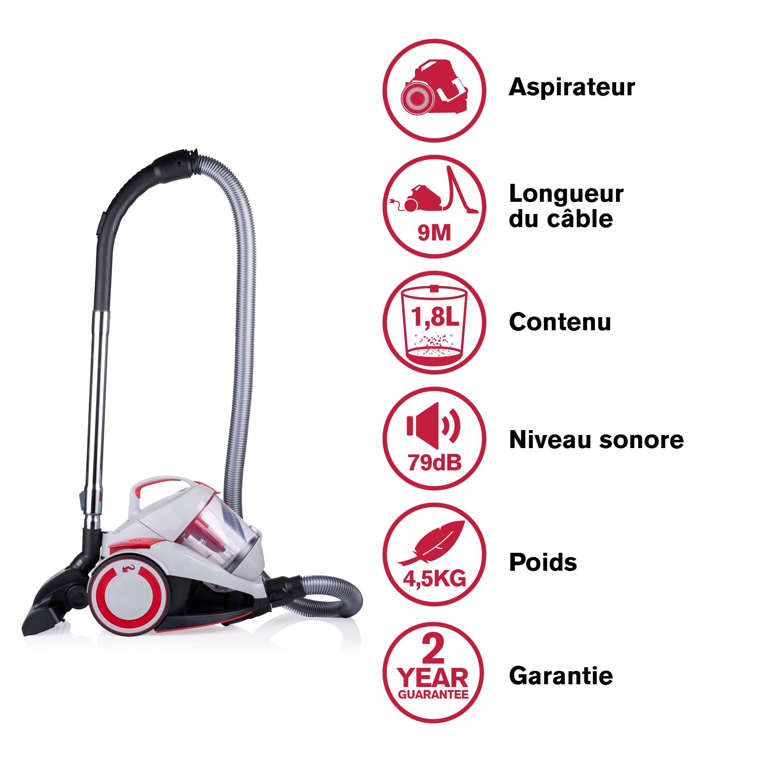 Dirt Devil Aspirateur DD2502 700 W Filtre HEPA 12, brosse combinée, buse coins-parquet, réservoir 1,8 l