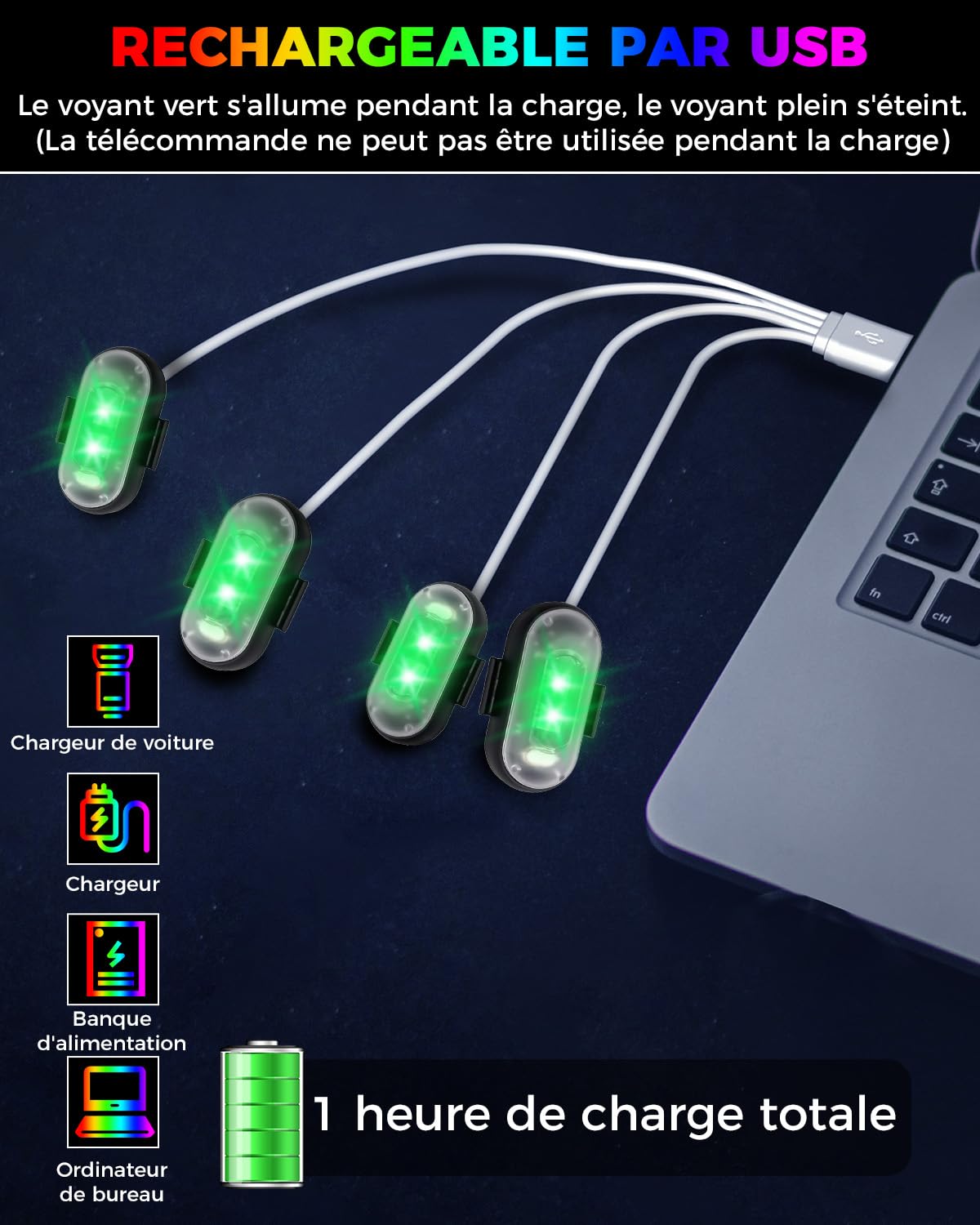 Kit Stroboscopes LED Mini M3+M7 – Recharge USB, étanche, 6 Couleurs, Télécommande – Pour Drone, Voiture, Vélo, Bateau, RC