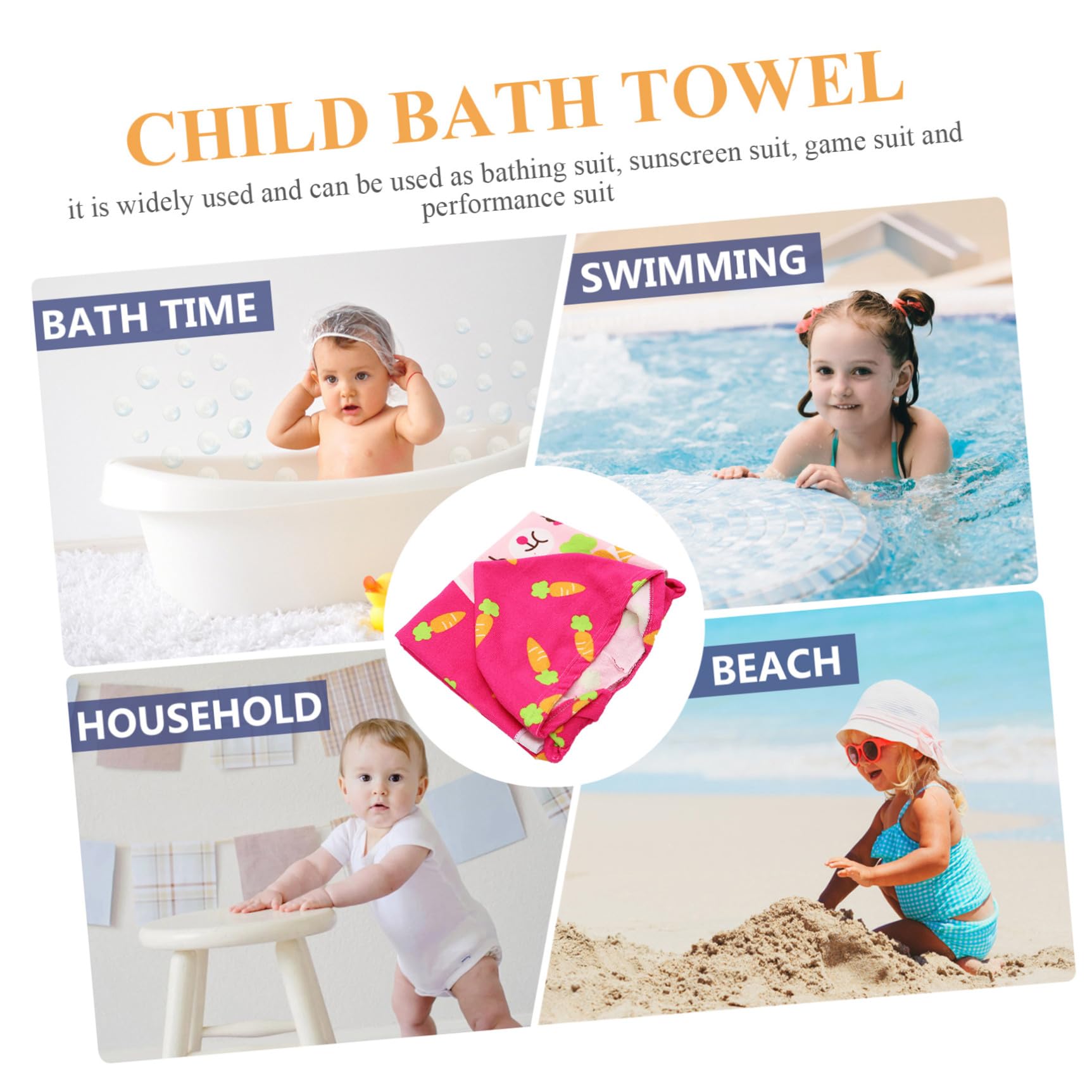 STOBAZA 4piezas Toalla De Playa Capucha para Niño Toalla Infantil Diseño y Divertido para Piscina y Playa y Absorbente