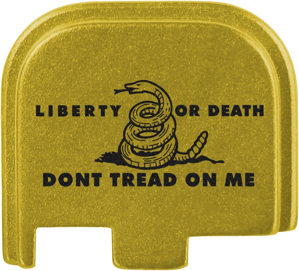 NDZ Performance Slide Cover Back Plate for Glock 43 43X 48 & PSA Dagger Micro – Aluminum Upgrade with Black Engraving – Don't Tread On Me Liberty and Death – Gold