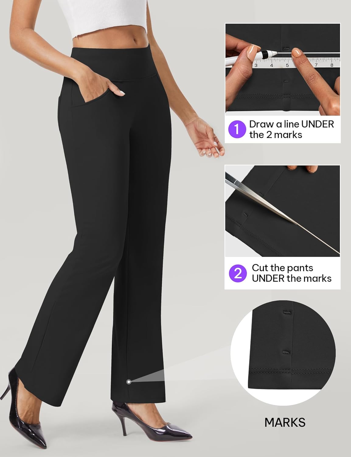 AVAMO Womens Dress Pants Straight Leg High Waisted Pull On Stretchy Work Pants Business Casual Slacks Office with Pockets - Image 6