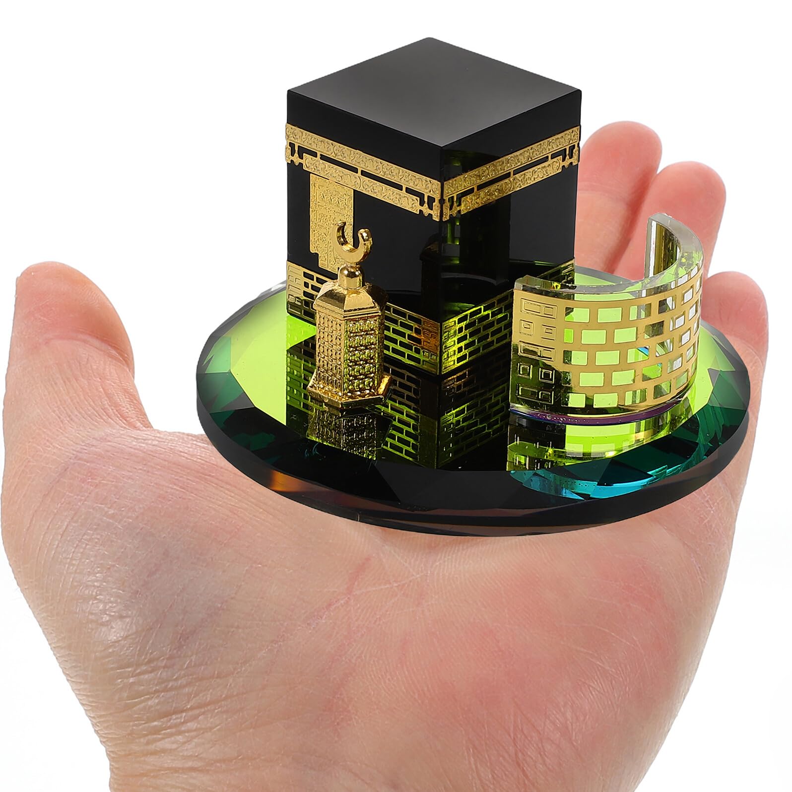 Set Regalo in Cristallo Rotondo Tre Pezzi, Decorazione per Ramadan e Eid Mubarak, Ornamento da Scrivania Collezionabile Stile Mediorientale per Regali