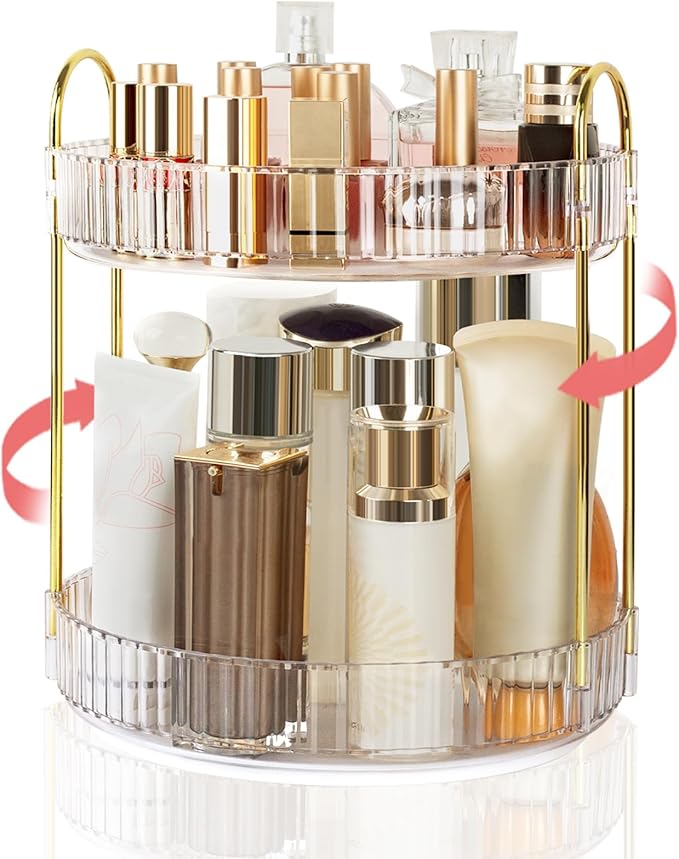 Boxalls Make-up-Organizer Drehbar, 2 Ebenen Badezimmer-Organizer, 360 Grad große Kapazität, Kosmetik-Aufbewahrung, Schminktisch Drehbarer Organizer Hautpflege-Karussell (2 Ebenen, Transparente)